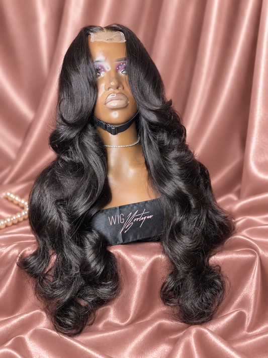 Jade wig, photo 1, on rose-champagne satin with ivory pearls