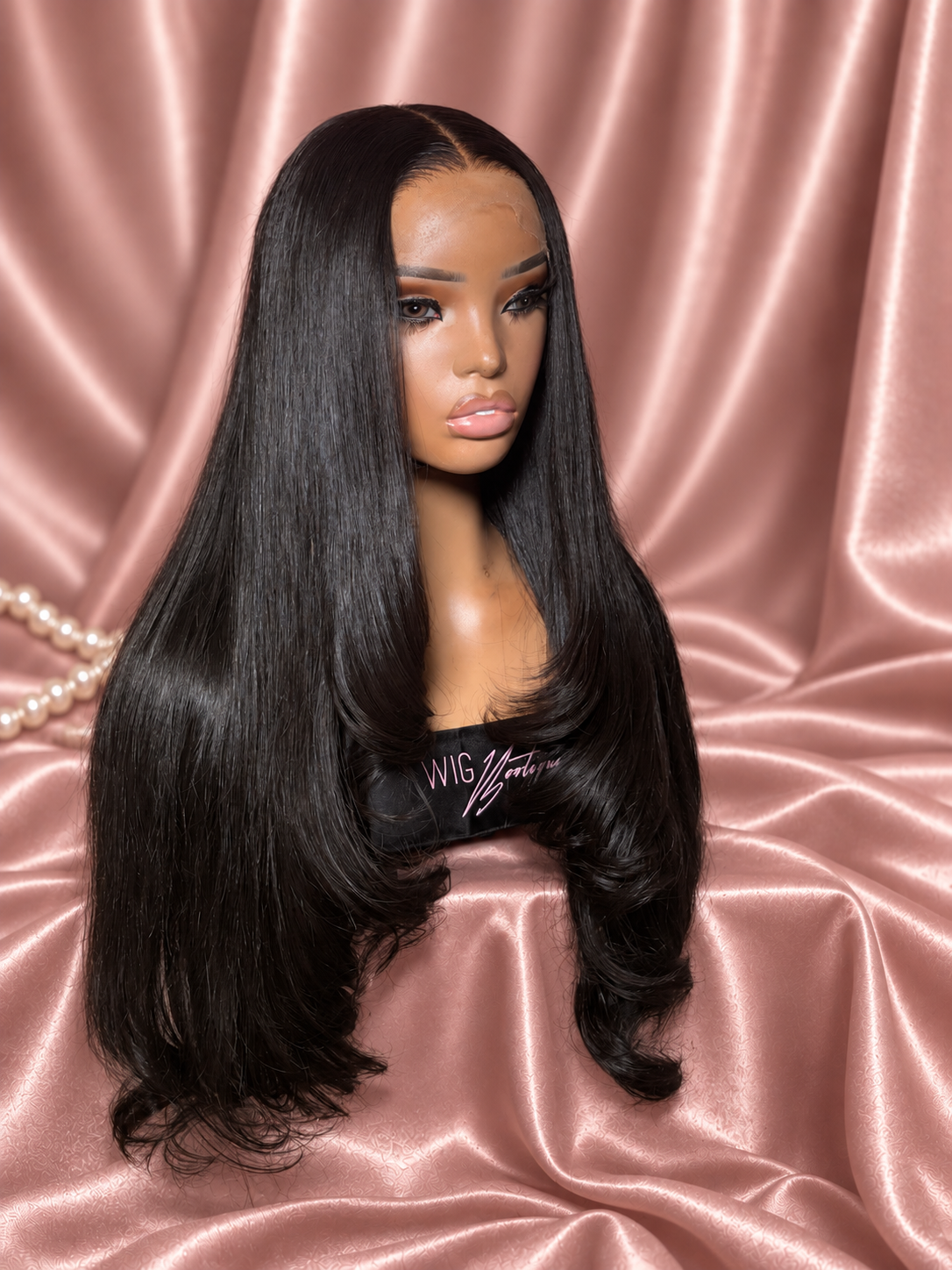 Lexie, photo 1, on rose-champagne satin with ivory pearls
